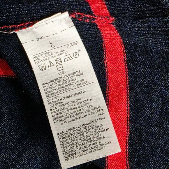 Old Navy Navy Blue & Red Striped Button Cardigan Sweater L - Picture 7 of 8